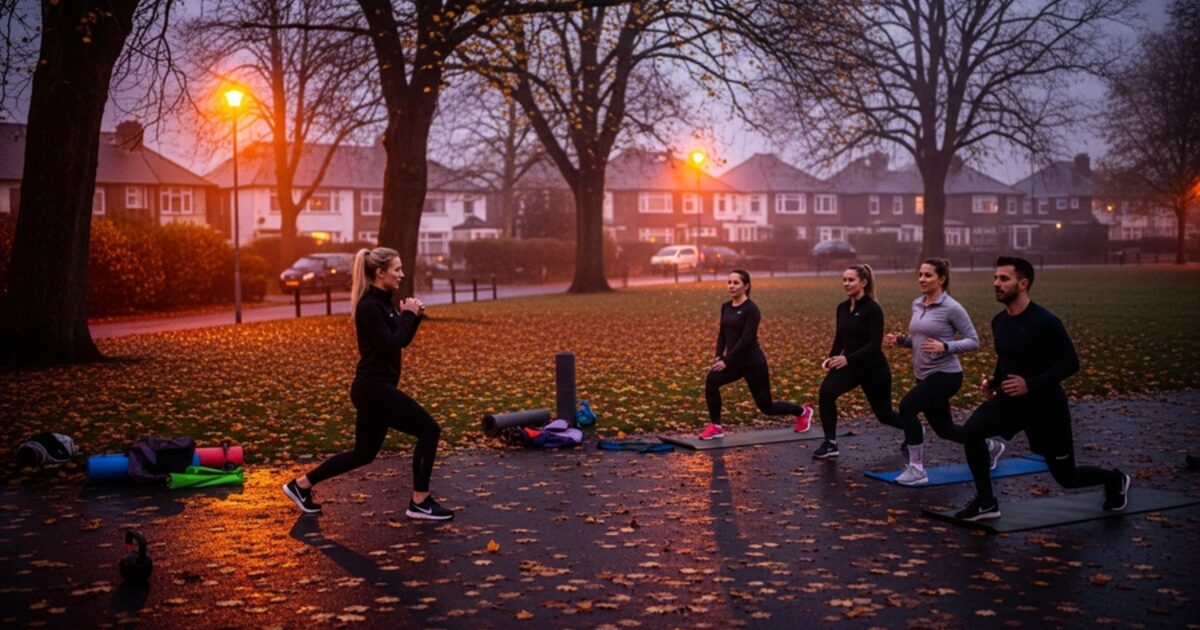 Illustration of an autumn evening fitness session
