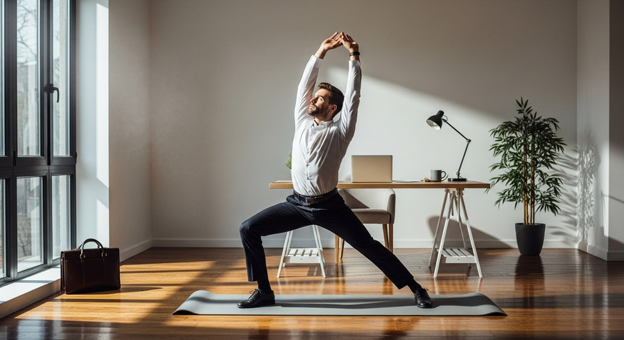 Professional doing morning workout before commuting to Manchester