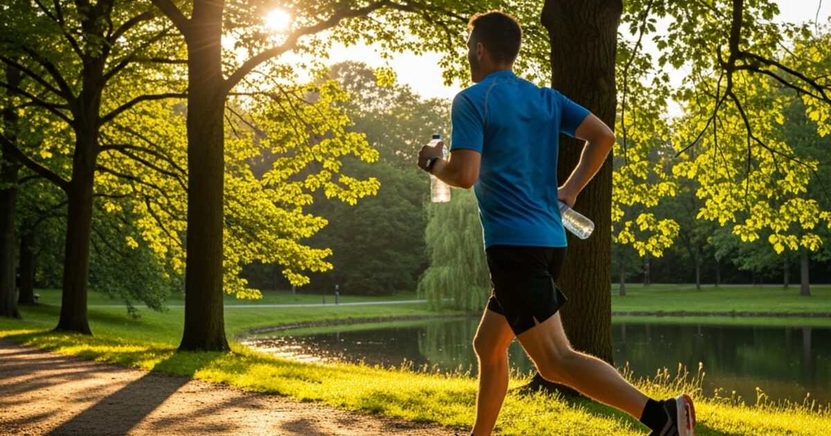 Person running outdoors on a sunny summer day — exercising safely in warm weather