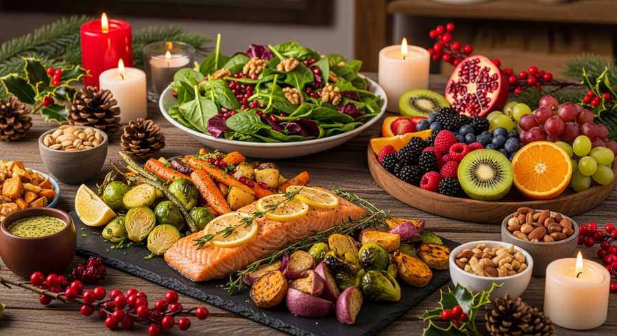 Beautiful spread of healthy Christmas food options