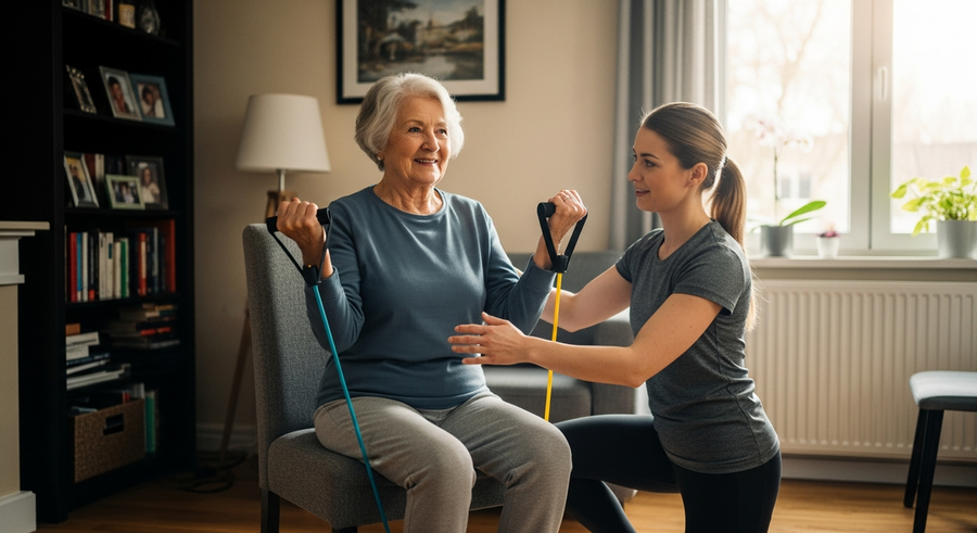 Senior fitness training session with personal trainer